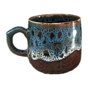 Kiln Handmade Glazed Ceramic Coffee Mug Ceramic Cup Brown Speckled White Teal